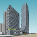Modern High Rise Office Building with Glass Facade Greenery Urban Street View And Vehicles