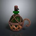 Decorative Household Bottle with Green Neck Brown Woven Body Wooden Lid and Handle