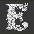 White Decorative Letter E With Intricate Plant Inspired Patterns On Reflective Background 3d model