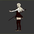 Game Anime Character With Blonde Hair Holding Pink Purple Long Sword In White Brown Outfit