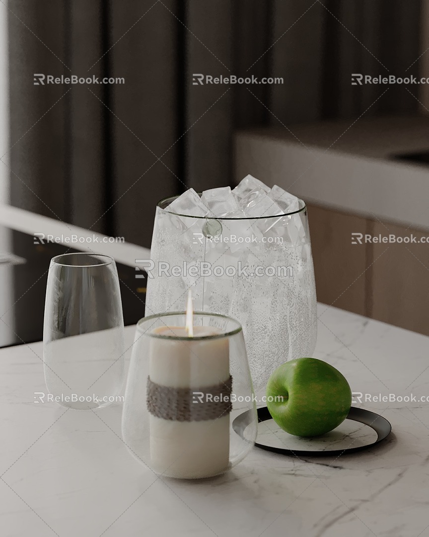 Ornaments Combination Water Cup Combination Wine Glass Wine Bottle Fruit Plate Aromatherapy Candle Ice 3d model