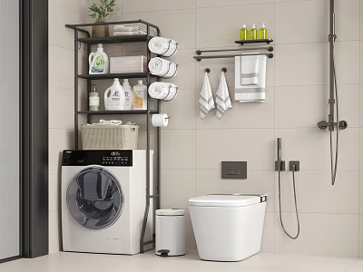 Bathroom Storage Rack With Multi Layer Shelves Toiletries Toilet And Washing Machine 3d model