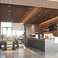Modern Coffee Shop Kiosk With Wooden Panel Design And Counter