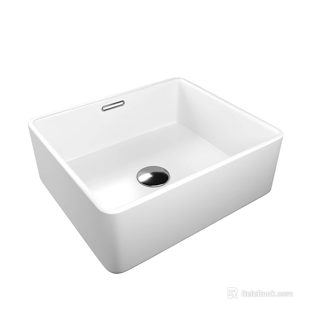 White Square Ceramic Sink With Overflow Drain And Smooth Surface Finish 3d model
