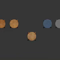Five Different Colored Wooden Stools In Orange Light Brown Blue And White