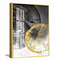 Modern Abstract Wall Art With Gold Black Circular Patterns For Home Decor 3d model