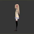 Child With Pink Twin Tails Green Bow Beige Coat White Dress Red Shoes Arms Outstretched