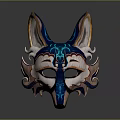 Decorative Fox Mask With Blue And White Intricate Patterns And Carved Details