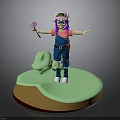 Cartoon Character With Purple Hair And Cool Hat Holding Cotton Candy On Green Base