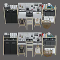 Modern Office Desk With Open Shelves Black Cabinets Stationery And Storage Baskets