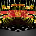 Traditional Stage Design Featuring Red Background Golden Decorations Circular Ornament And Dragon Patterns 3d model