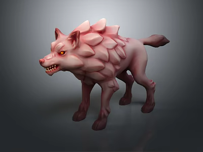 Fantasy Wolf Creature With Spiked Petal Like Skin And Glowing Red Eyes 3d model