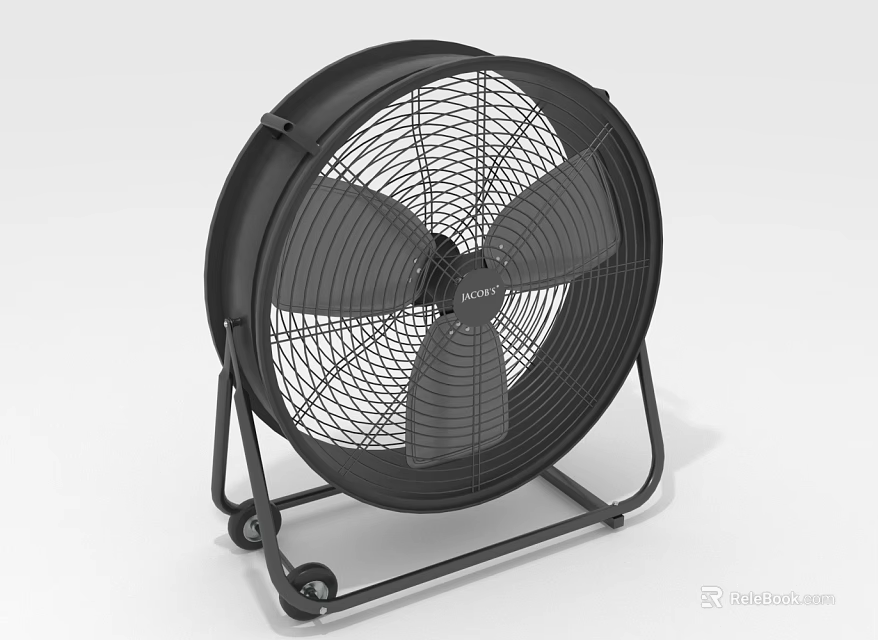 Black Industrial Floor Standing Air Cooler Fan With Wheels And Mesh Guard 3d model 