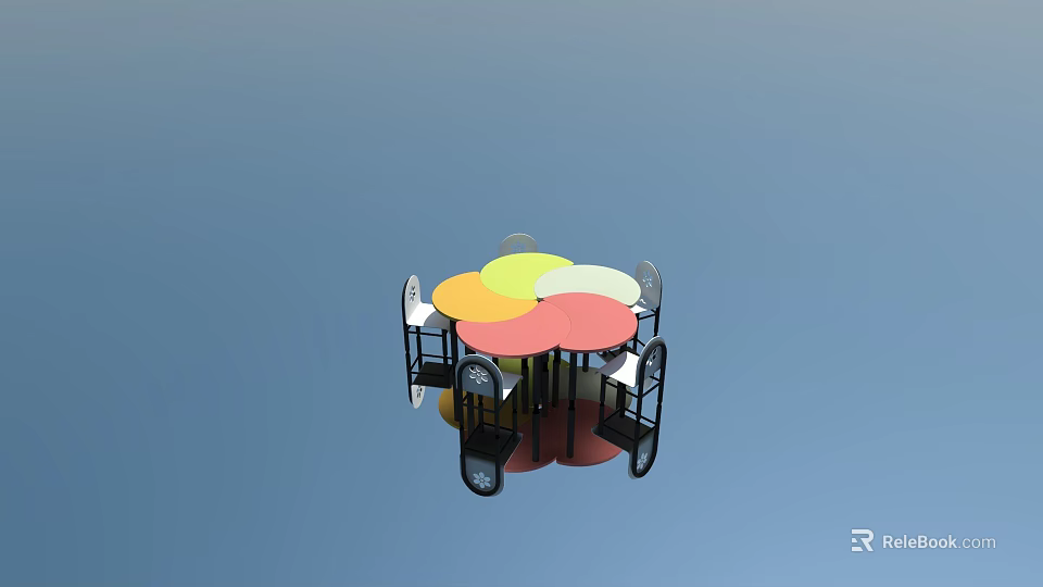 Colorful Children's Table With Multicolored Tabletop And Matching Chairs For Kids Room 3d model 