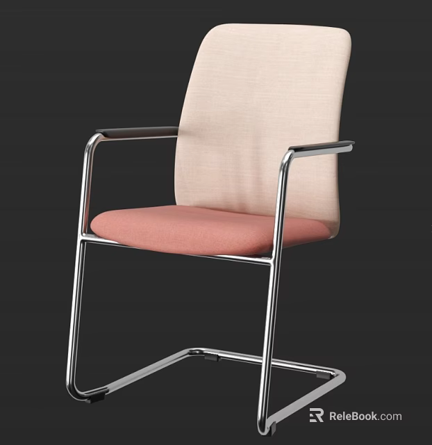 Modern Leisure Chair With Metal Frame Pink Seat Cushion And Beige Backrest 3d model 