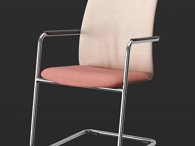 Modern Leisure Chair With Metal Frame Pink Seat Cushion And Beige Backrest 3d model