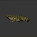 Green And Gold Striped Crocodile Statue On Black Background With Reflection