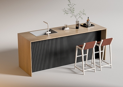 Modern Bar Chair Combination Western Kitchen Bar Counter Central Island Sink Bar Chair 3d model