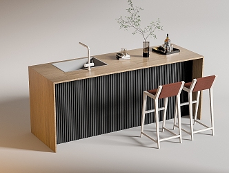 Modern Bar Chair Combination Western Kitchen Bar Counter Central Island Sink Bar Chair 3d model