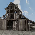 Dilapidated Old Wooden House With Broken Roof And Rustic Wooden Structure On Stone Ground
