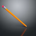 Orange Wooden Pencil With Red Eraser On Black Background And Reflection