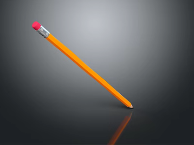 Orange Wooden Pencil With Red Eraser On Black Background And Reflection 3d model