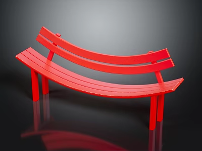 Red Curved Wooden Bench With Modern Minimalist Design And Smooth Surface 3d model
