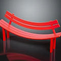 Red Curved Wooden Bench With Modern Minimalist Design And Smooth Surface
