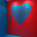 Heartbeat Lab Space Featuring Red Heart Balloons Red Wall And Blue Decor 3d model