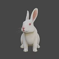 White Rabbit 3D Model in Sitting Pose with Long Ears and Red Eyes