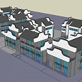 Traditional Style Commercial Complex With White Walls Blue Windows And Modern Design