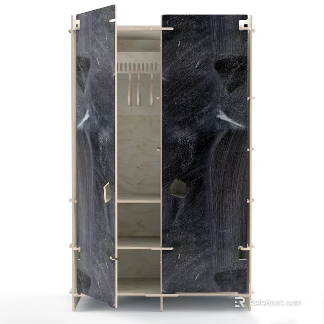 Modern Wardrobe Interior Design With Open Shelves Hanging Rods And Wooden Frame 3d model 