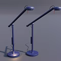 Pair of Modern Dark Blue Table Lamps with Adjustable Arms and Circular Base