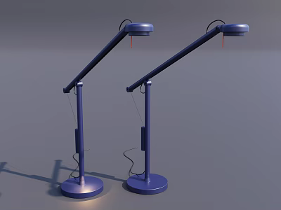 Pair of Modern Dark Blue Table Lamps with Adjustable Arms and Circular Base 3d model