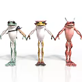 Three Colorful Cartoon Frogs Holding Hands With Unique Patterns And Designs