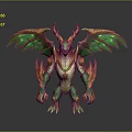 Fantasy Character Design Of Mythical Dragon Creature With Green Orange Wings And Horns