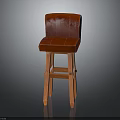 Stylish Red Leather Bar Stool With Wooden Legs And Comfortable Backrest