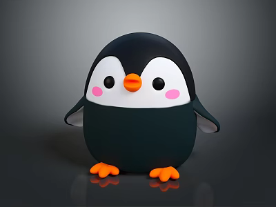 Cute Cartoon Penguin Character With Black Body White Face Pink Cheeks And Orange Beak Feet 3d model