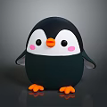Cute Cartoon Penguin Character With Black Body White Face Pink Cheeks And Orange Beak Feet