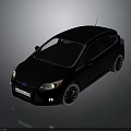 Black Sporty Hatchback With Sleek Design And Headlights On Dark Reflective Background