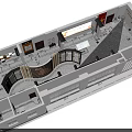 Aerial View Plan of Modern Office Space With Reception Desk Display Area and Green Plants
