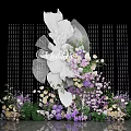 Elegant Floral Installation with Large White Blooms Purple Pink Flowers and Hanging Decorations