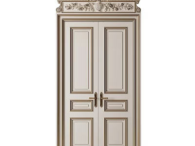 Elegant Classical Style Double Doors With Carved Top And Decorative Frame 3d model