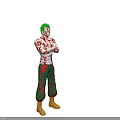 Game Movie Character With Green Hair Crossed Arms White Top Green Pants And Red Markings