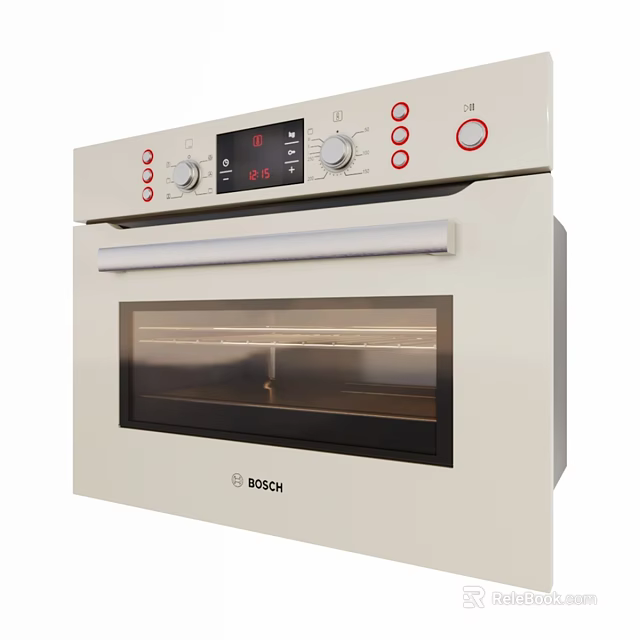 Bosch Cream Colored Oven With Digital Display Control Panel And Red Buttons 3d model 