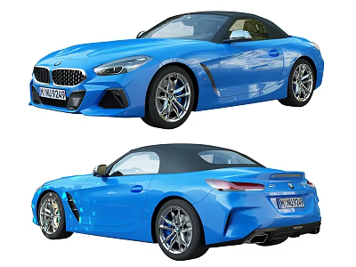 Blue BMW Convertible Sports Car With Sleek Exterior And Two Door Design 3d model