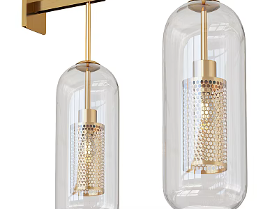 Modern Gold Wall Sconce with Transparent Glass Shade and Perforated Inner Design 3d model