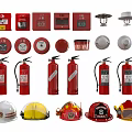 Various Types of Fire Safety Equipment With Extinguishers Alarms Helmets And Masks