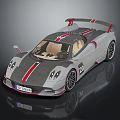 Pagani Huayra Supercar Gray With Red Stripes Carbon Fiber Sleek Design Rear Wing Sporty Wheels