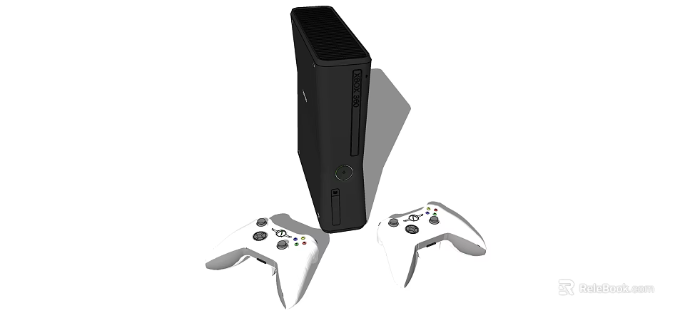 Modern Black Wireless Game Console With Two White Controllers For Home Entertainment 3d model 